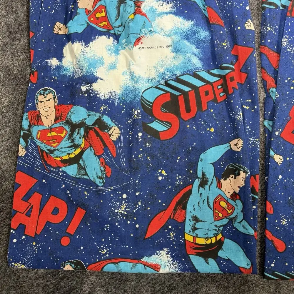 Superman Curtains Pair Vintage DC Comics Lined Navy Red 54x68 Each